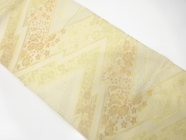 アンティーク　幾何学に草花・古典柄織り出し袋帯（材料）